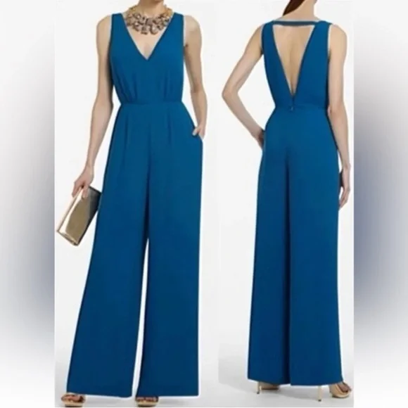 BCBGMaxAzria Blue Wide-Leg Jumpsuit - Picture 1 of 8